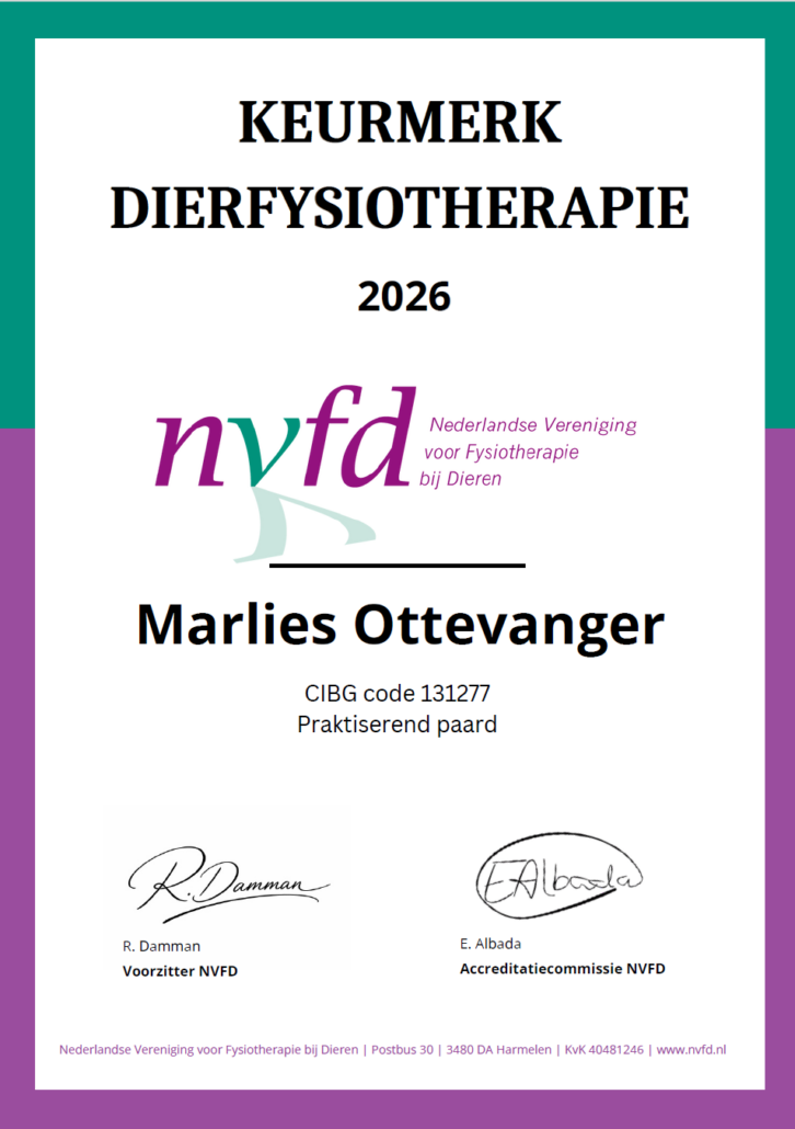 Keurmerk Dierfysiotherapie 2026 Marlies Ottevanger